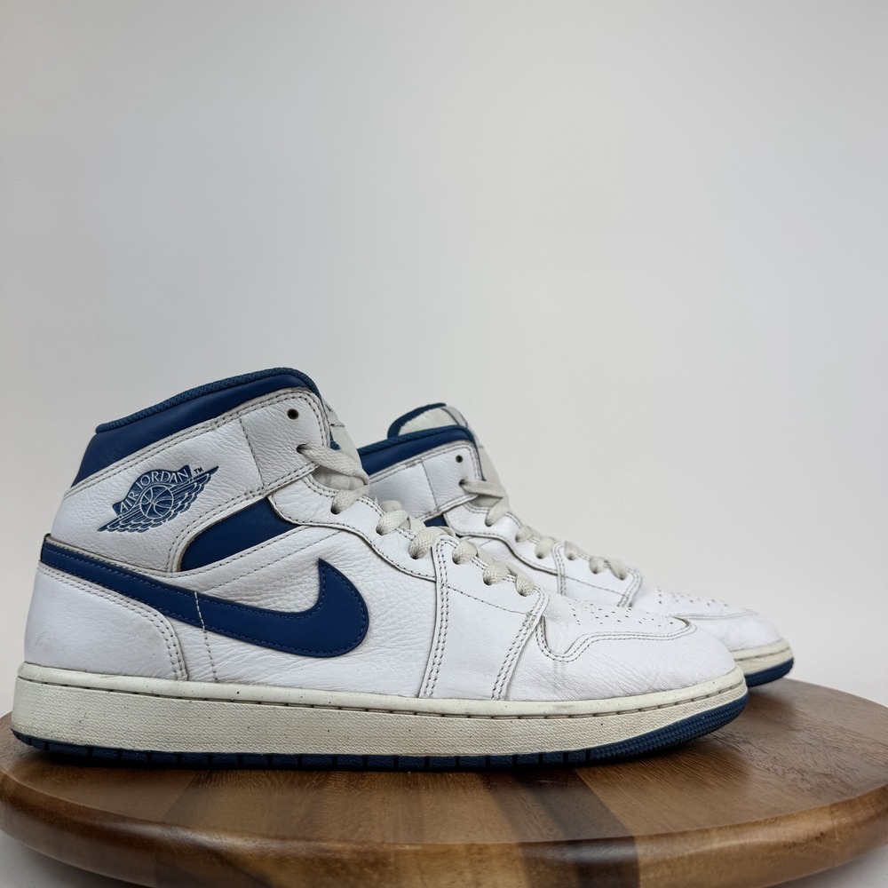 Mens Nike Air Jordan 1 Mid Team White / Blue Shoes Sneakers FN5215-141 Size 12 M